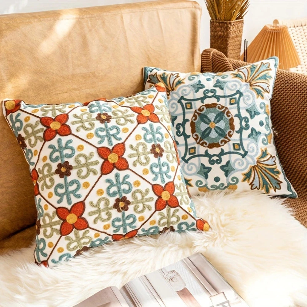 Aurae Embroidered Vintage Cushion Cover | Timeless Detail, Zip Closure