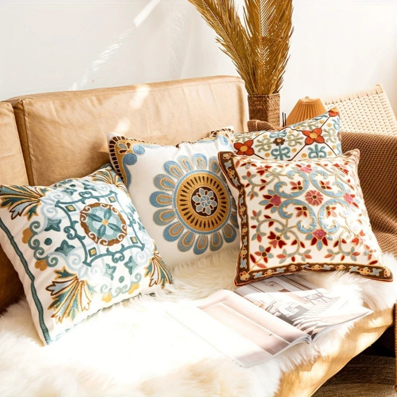 Aurae Embroidered Vintage Cushion Cover | Timeless Detail, Zip Closure