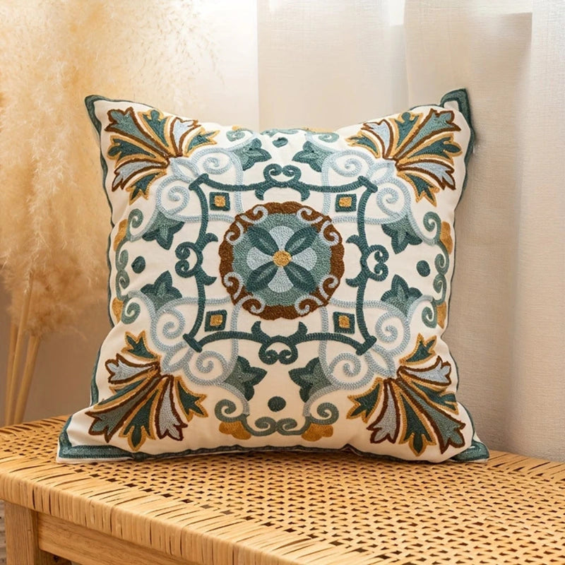 Aurae Embroidered Vintage Cushion Cover | Timeless Detail, Zip Closure