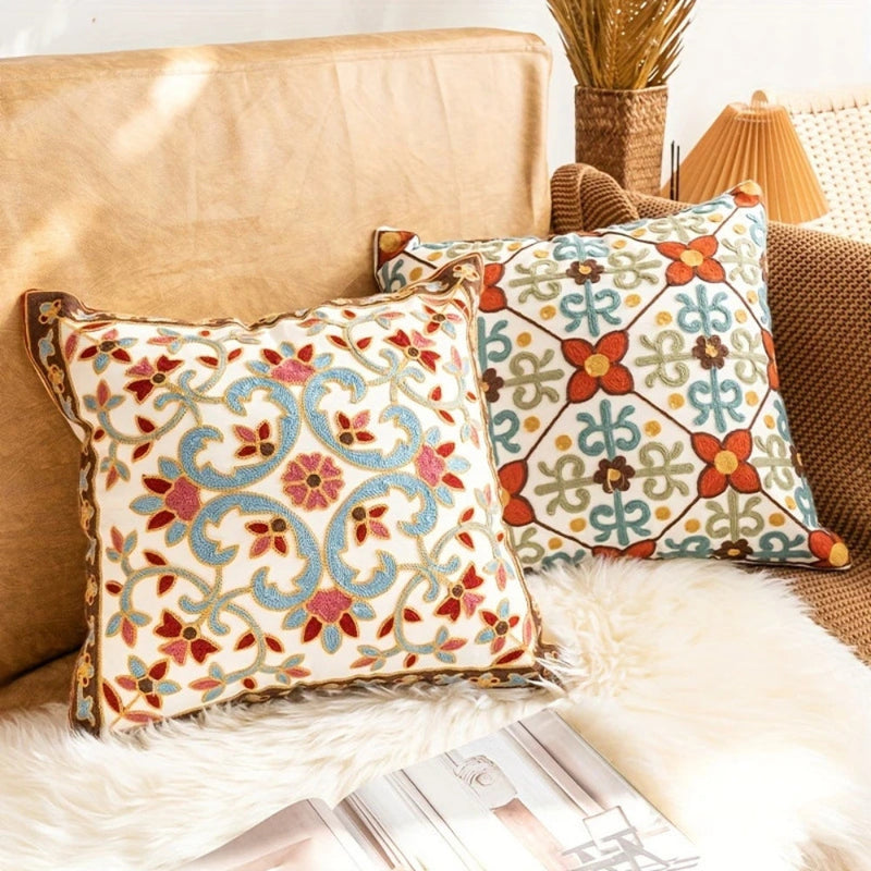 Aurae Embroidered Vintage Cushion Cover | Timeless Detail, Zip Closure