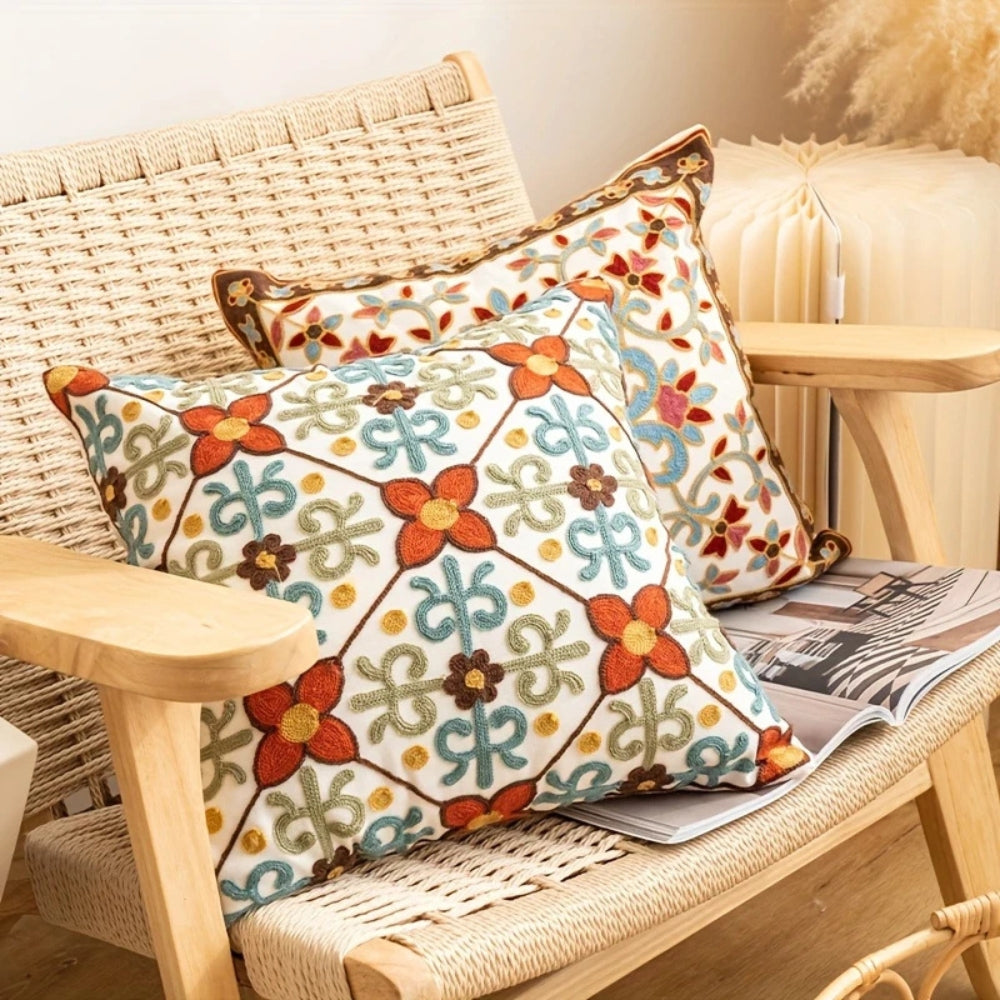 Aurae Embroidered Vintage Cushion Cover | Timeless Detail, Zip Closure