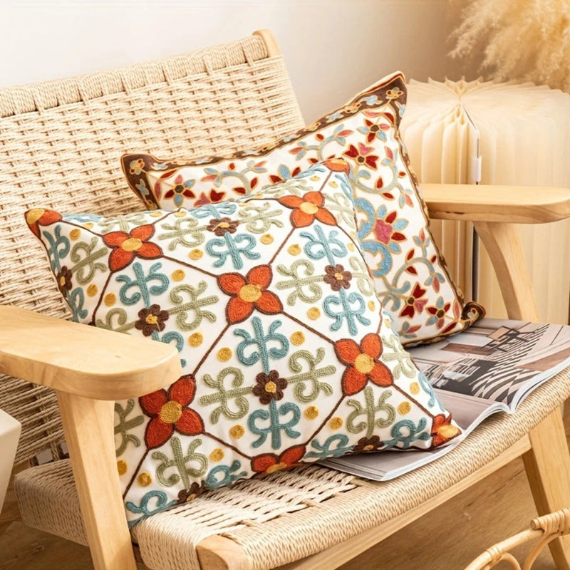 Aurae Embroidered Vintage Cushion Cover | Timeless Detail, Zip Closure