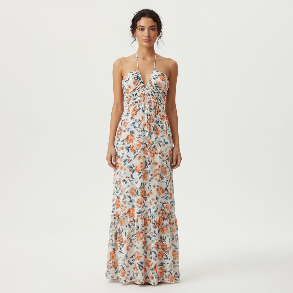 Vestido Maxi para Mujer Anya | Estampado Floral, Cuello Halter