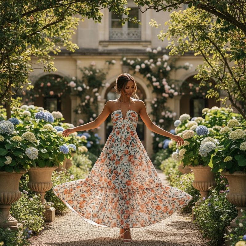 Vestido Maxi para Mujer Anya | Estampado Floral, Cuello Halter