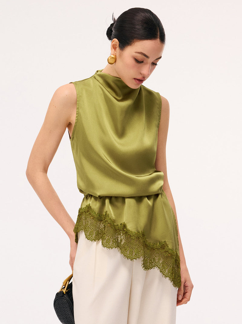 Maren Women's Satin Top | Cowl Neck, Sleeveless