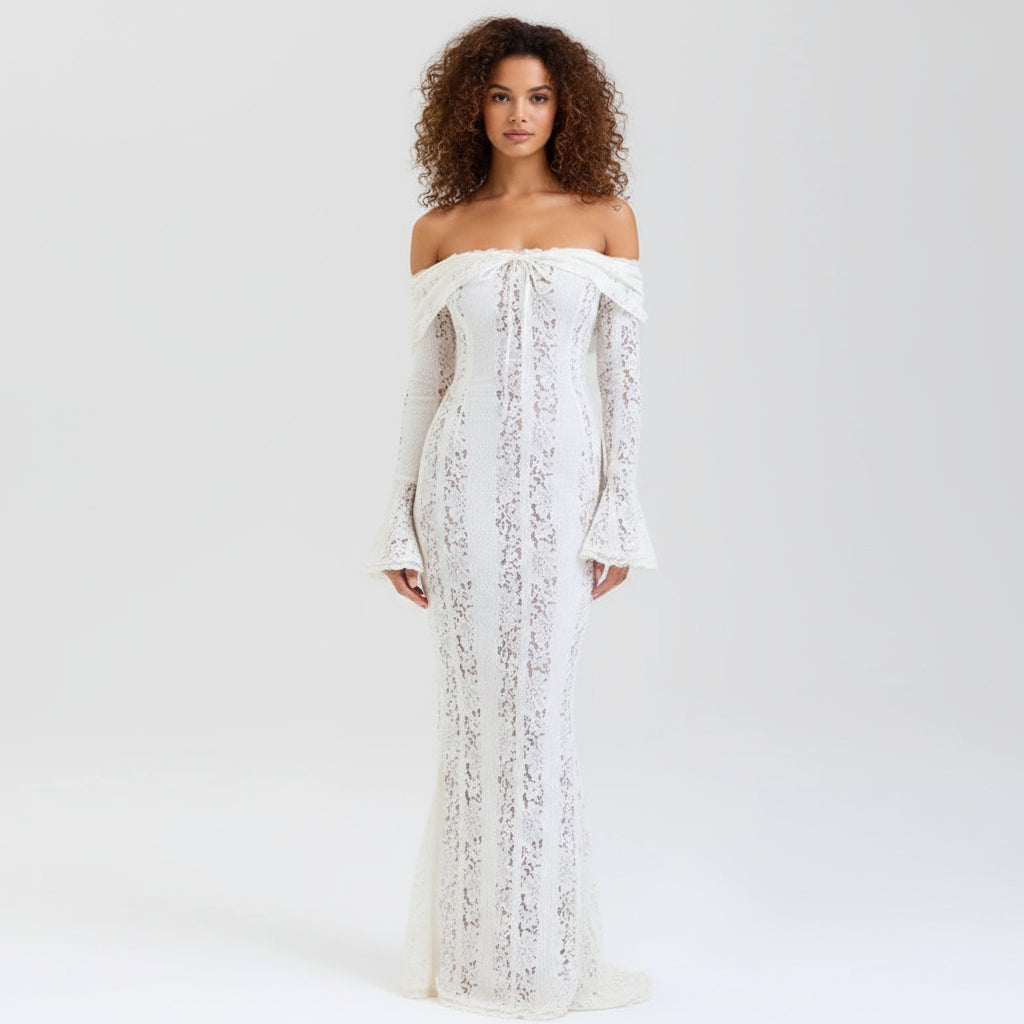 Robe maxi pour femmes Lisette | Dentelle florale, épaules dénudées