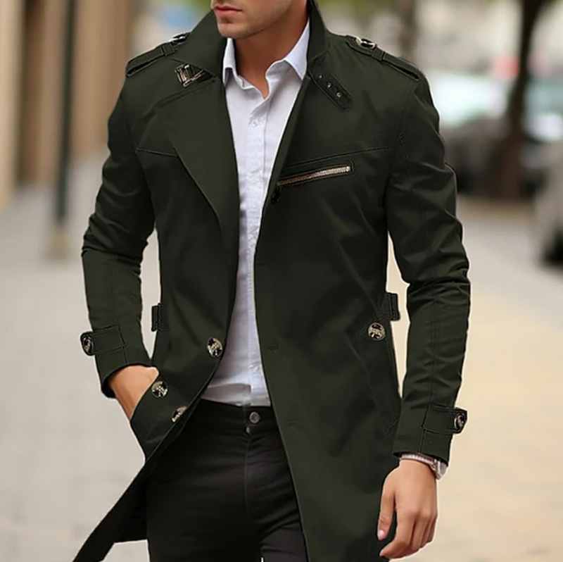 Soren Men's Trench Coat - fabric and finish detail