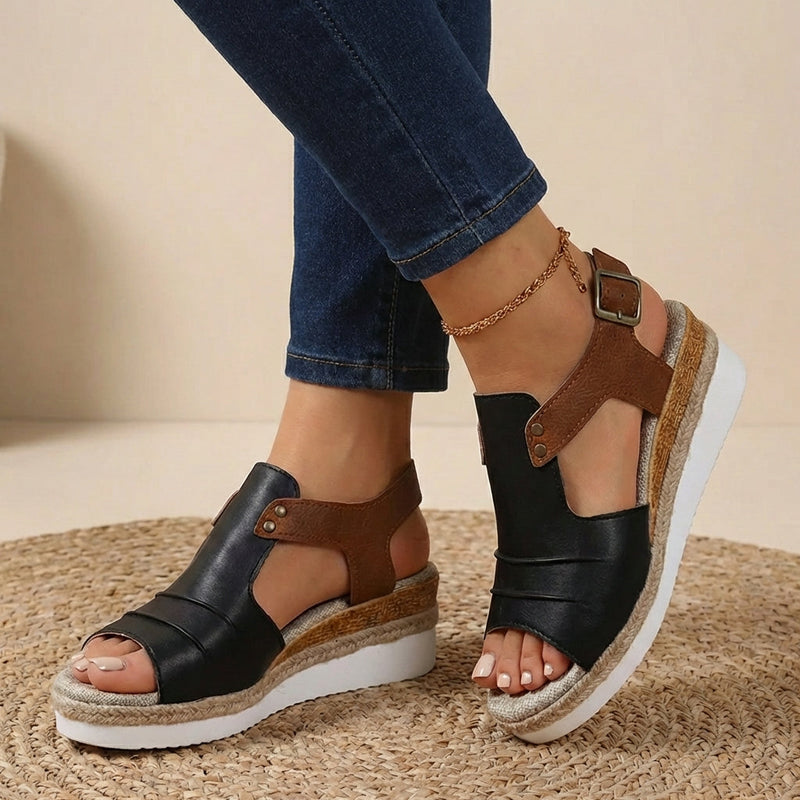 Ruby Women's Platform Espadrilles | Cutout, Peep Toe, Buckle