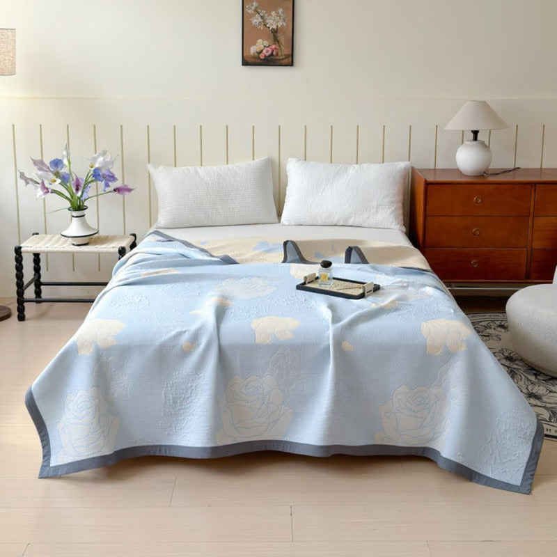 Blue Rose Bloom Cotton Blanket | Cotton, Year-Round