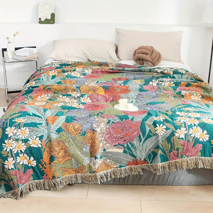 Bohemian Floral Patchwork Tassel Blanket