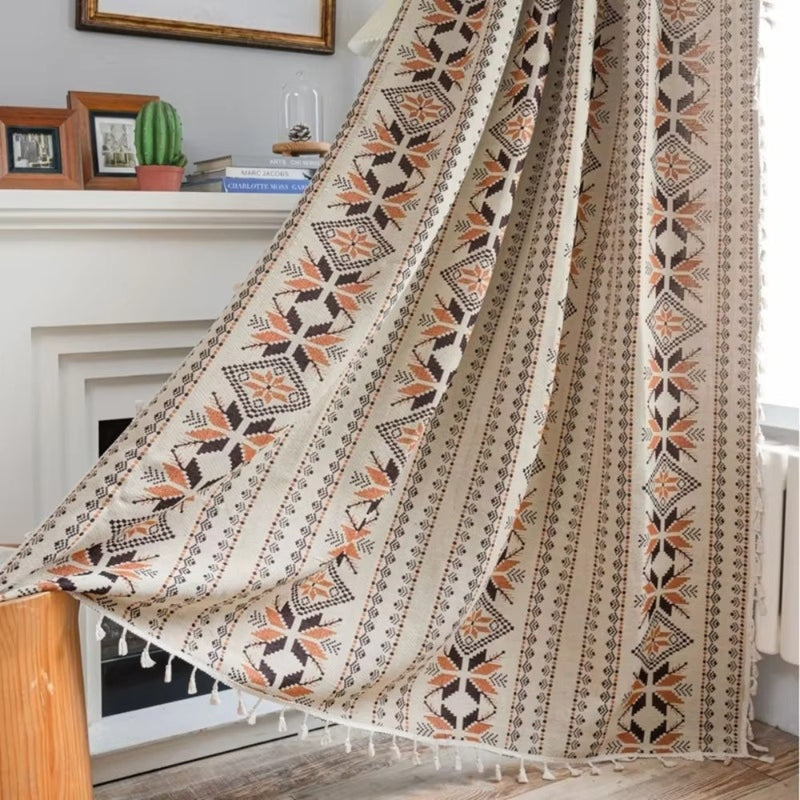 Bohemian Geometric Semi-Blackout Curtain | Tassel Edge, Microfiber