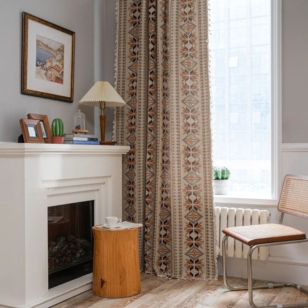 Bohemian Geometric Semi-Blackout Curtain | Tassel Edge, Microfiber