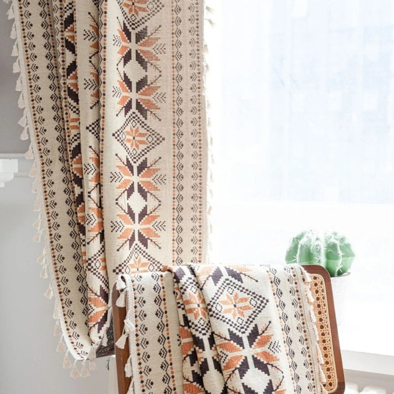 Bohemian Geometric Semi-Blackout Curtain | Tassel Edge, Microfiber