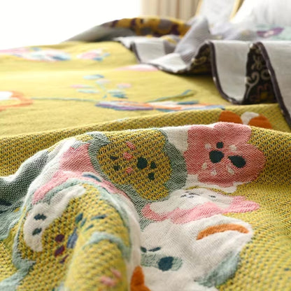 Boho Garden Bird Floral Blanket