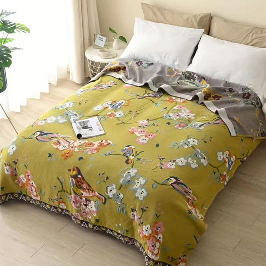 Boho Garden Bird Floral Blanket