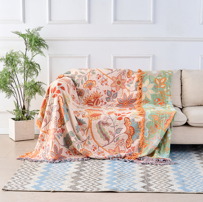 Boho Bliss | Cotton Floral Throw Blanket with Playful Fringe | Cozy Home Accent for Comfort 1