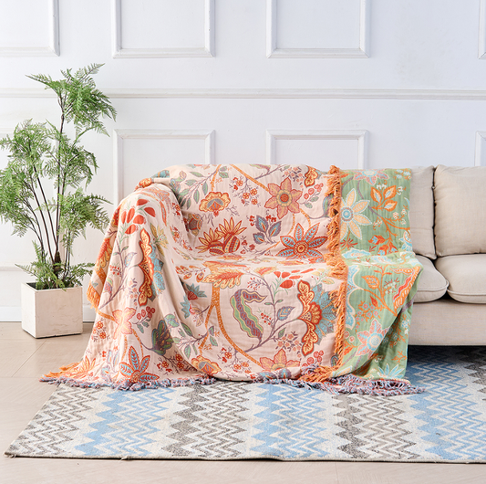 Boho Bliss | Cotton Floral Throw Blanket with Playful Fringe | Cozy Home Accent for Comfort 1
