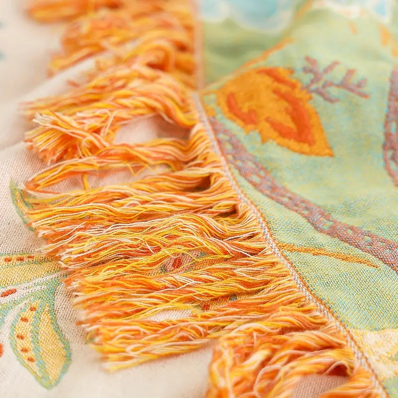 Boho Bliss | Cotton Floral Throw Blanket with Playful Fringe | Cozy Home Accent for Comfort 5