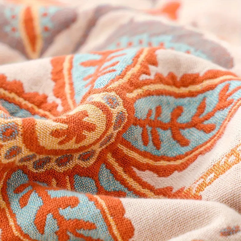 Boho Bliss | Cotton Floral Throw Blanket with Playful Fringe | Cozy Home Accent for Comfort 7