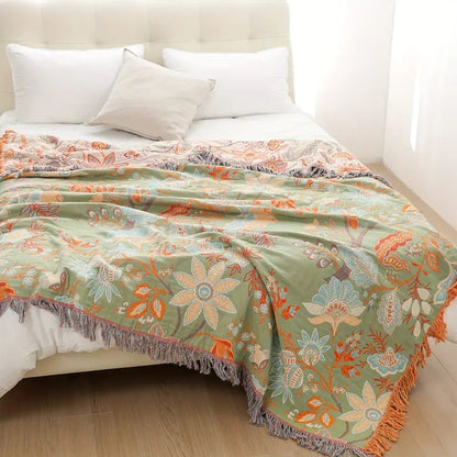 Boho Bliss | Cotton Floral Throw Blanket with Playful Fringe | Cozy Home Accent for Comfort 8