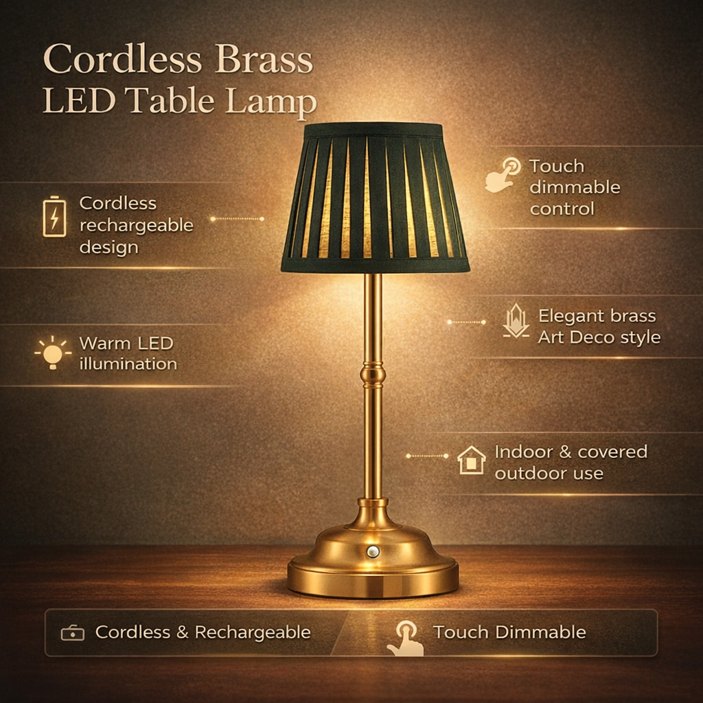 BrassGlow | Stylish Cordless Rechargeable Touch Control Table Lamp 3