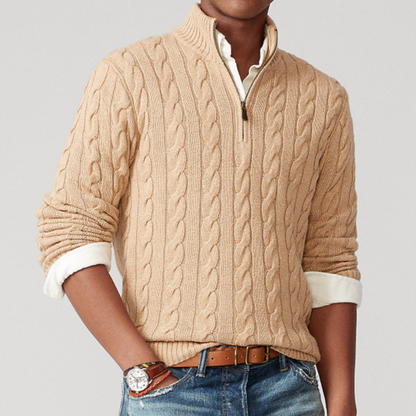 Rhys Men's Cable Knit Sweater - styled view