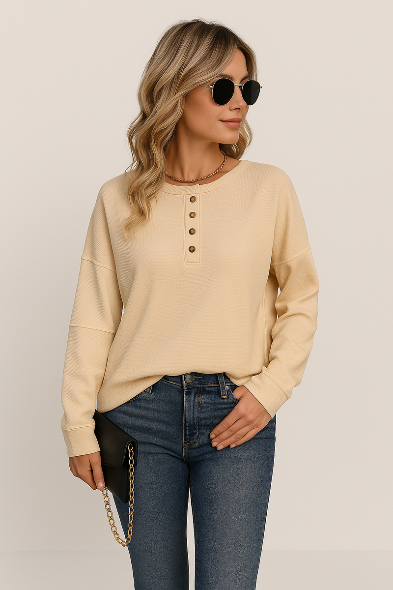 Lena Women's Top | Waffle, Knit, Long Sleeve
