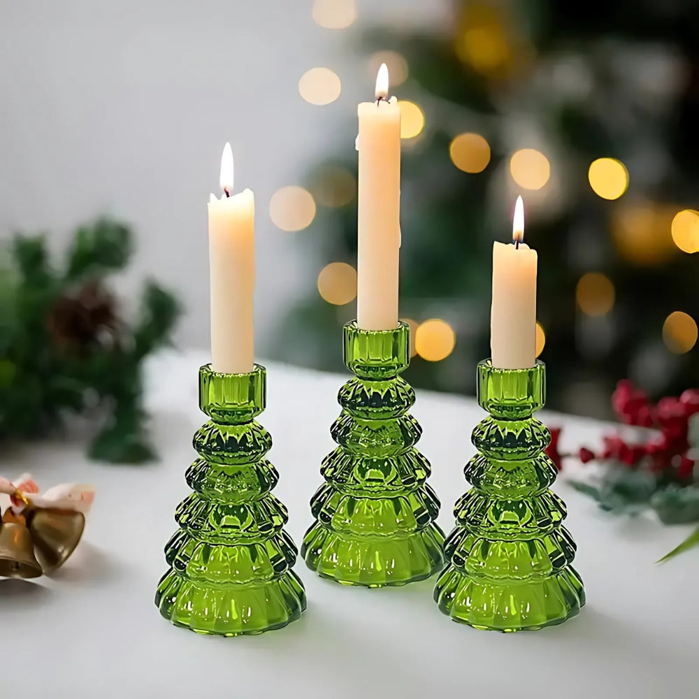 Christmas Tree Glass Candle Holder | Set of 3