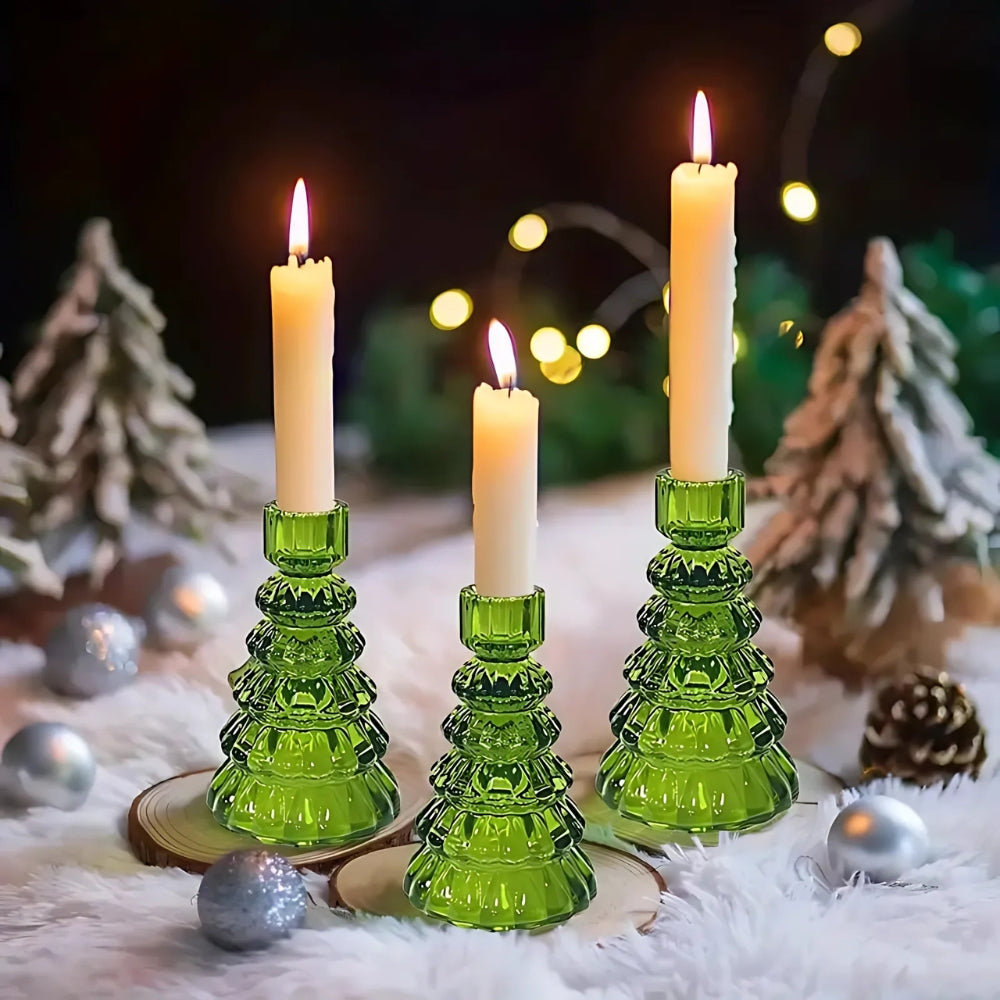 Christmas Tree Glass Candle Holder | Set of 3