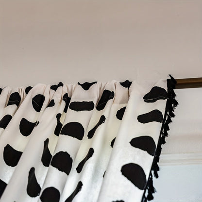 Chic Polka Dot Tassel Curtain | Linen Texture, Monochrome