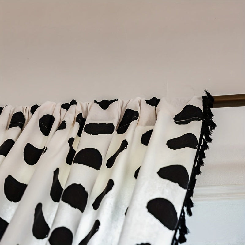 Chic Polka Dot Tassel Curtain | Linen Texture, Monochrome