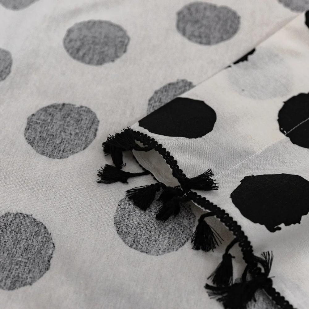 Chic Polka Dot Tassel Curtain | Linen Texture, Monochrome