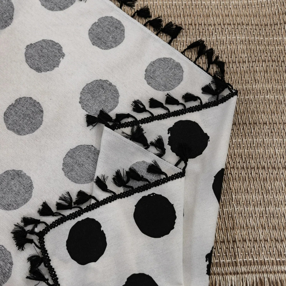 Chic Polka Dot Tassel Curtain | Linen Texture, Monochrome