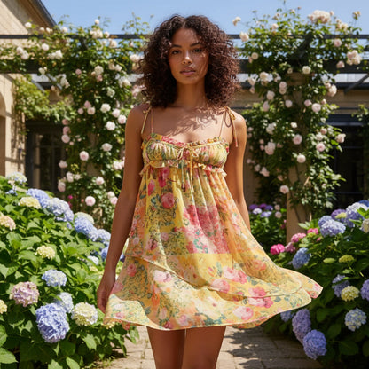 Robe Mini Femme Zelina | Chiffon Floral, Liens Tendance aux Épaules