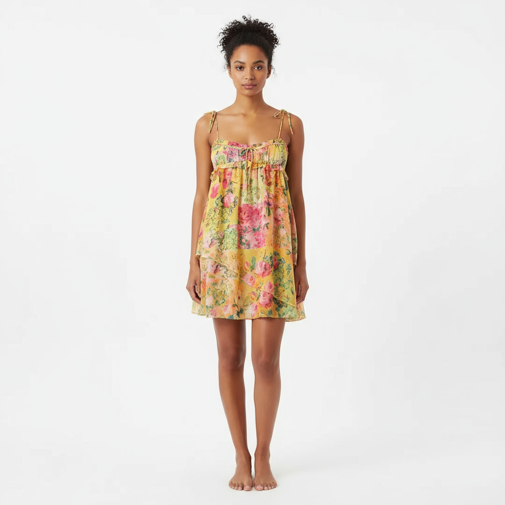 Robe Mini Femme Zelina | Chiffon Floral, Liens Tendance aux Épaules