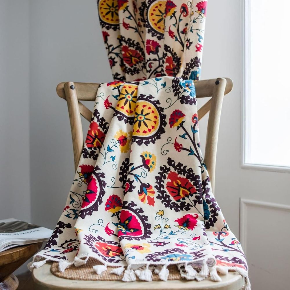 Boho Color Wheel Bloom Tassel Curtain | Multi-Hue, Tasselled