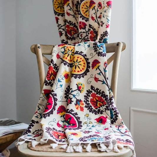 Boho Color Wheel Bloom Tassel Curtain | Multi-Hue, Tasselled