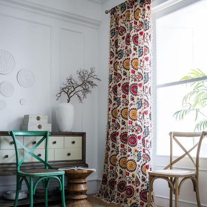 Boho Color Wheel Bloom Tassel Curtain | Multi-Hue, Tasselled