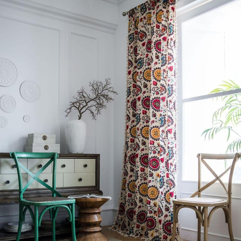 Boho Color Wheel Bloom Tassel Curtain | Multi-Hue, Tasselled