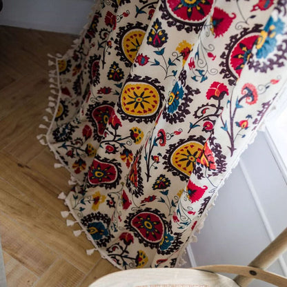 Boho Color Wheel Bloom Tassel Curtain | Multi-Hue, Tasselled
