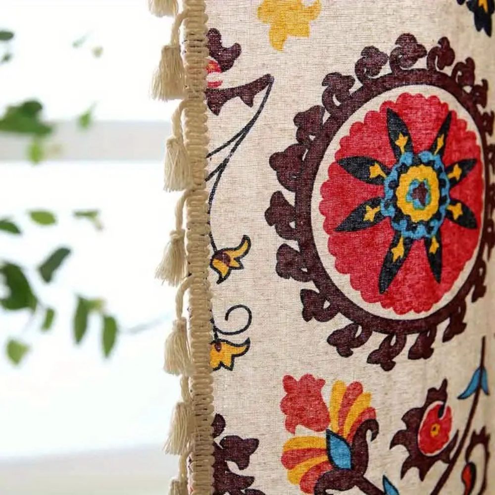 Boho Color Wheel Bloom Tassel Curtain | Multi-Hue, Tasselled