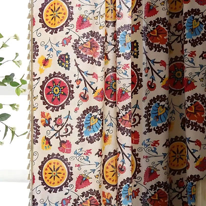 Boho Color Wheel Bloom Tassel Curtain | Multi-Hue, Tasselled