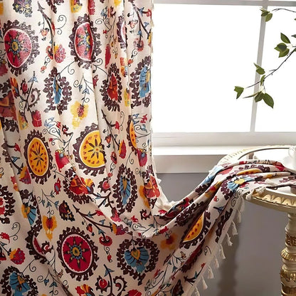Boho Color Wheel Bloom Tassel Curtain | Multi-Hue, Tasselled