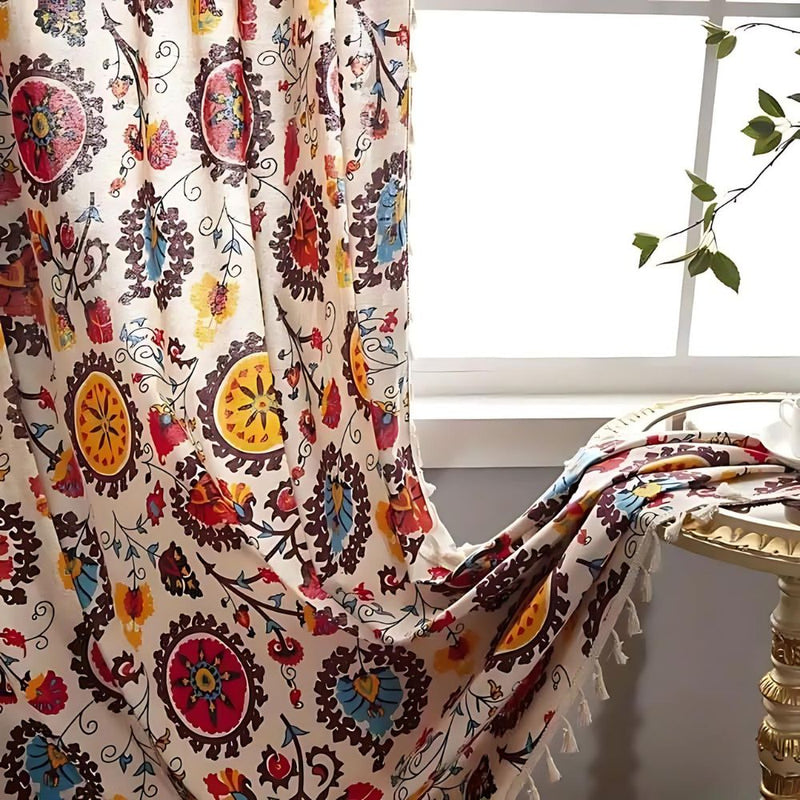 Boho Color Wheel Bloom Tassel Curtain | Multi-Hue, Tasselled