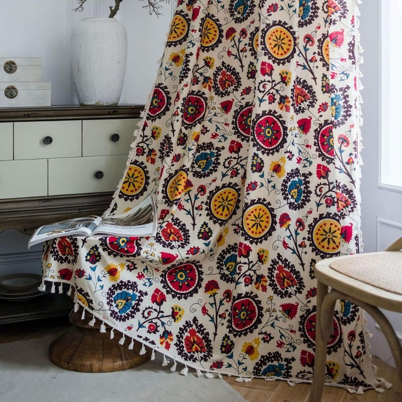 Boho Color Wheel Bloom Tassel Curtain | Multi-Hue, Tasselled