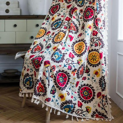 Boho Color Wheel Bloom Tassel Curtain | Multi-Hue, Tasselled