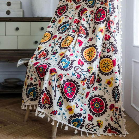 Boho Color Wheel Bloom Tassel Curtain | Multi-Hue, Tasselled
