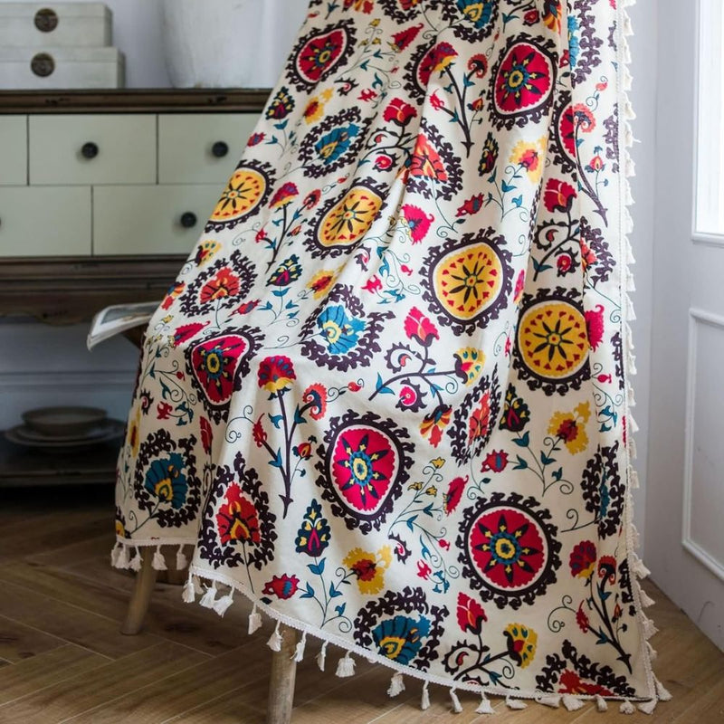 Boho Color Wheel Bloom Tassel Curtain | Multi-Hue, Tasselled