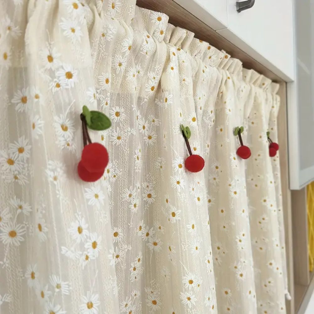 Daisy Breeze Cabinet Curtain | Cottagecore Texture, Rod Pocket