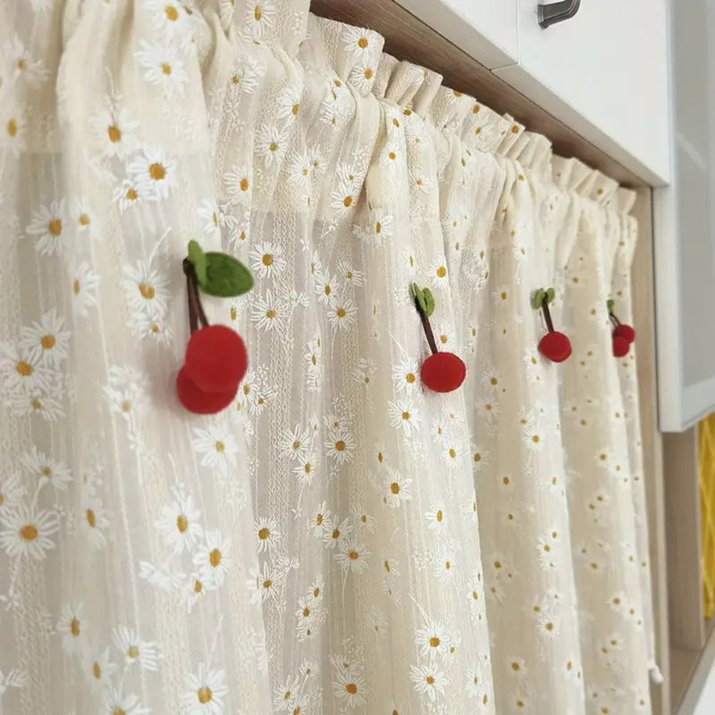 Daisy Breeze Cabinet Curtain | Cottagecore Texture, Rod Pocket